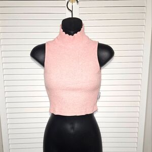 Sleeveless Pink Ribbed Mock Neck Crop Top
